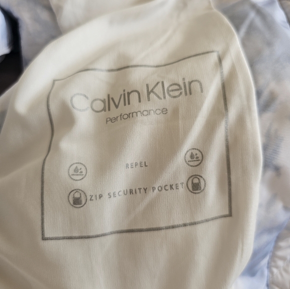 Calvin Klein Performance Puffer Quilted Blue Sky Tie Die Faux Fur Hood Vest Sz M - Picture 9 of 9